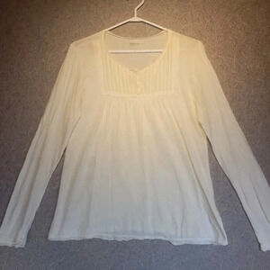 GAP BODY Women's White  Cotton Blouse Long Sleeve Shirred Bodice Size Large